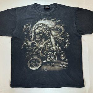 Vintage Rock Chang Black Skeleton Biker Shirt Size Large Great Condition
